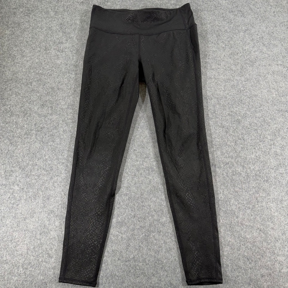 Athleta Womens Black Snakeskin Embossed High Rise‎ Leggings Size M Tonal Animal